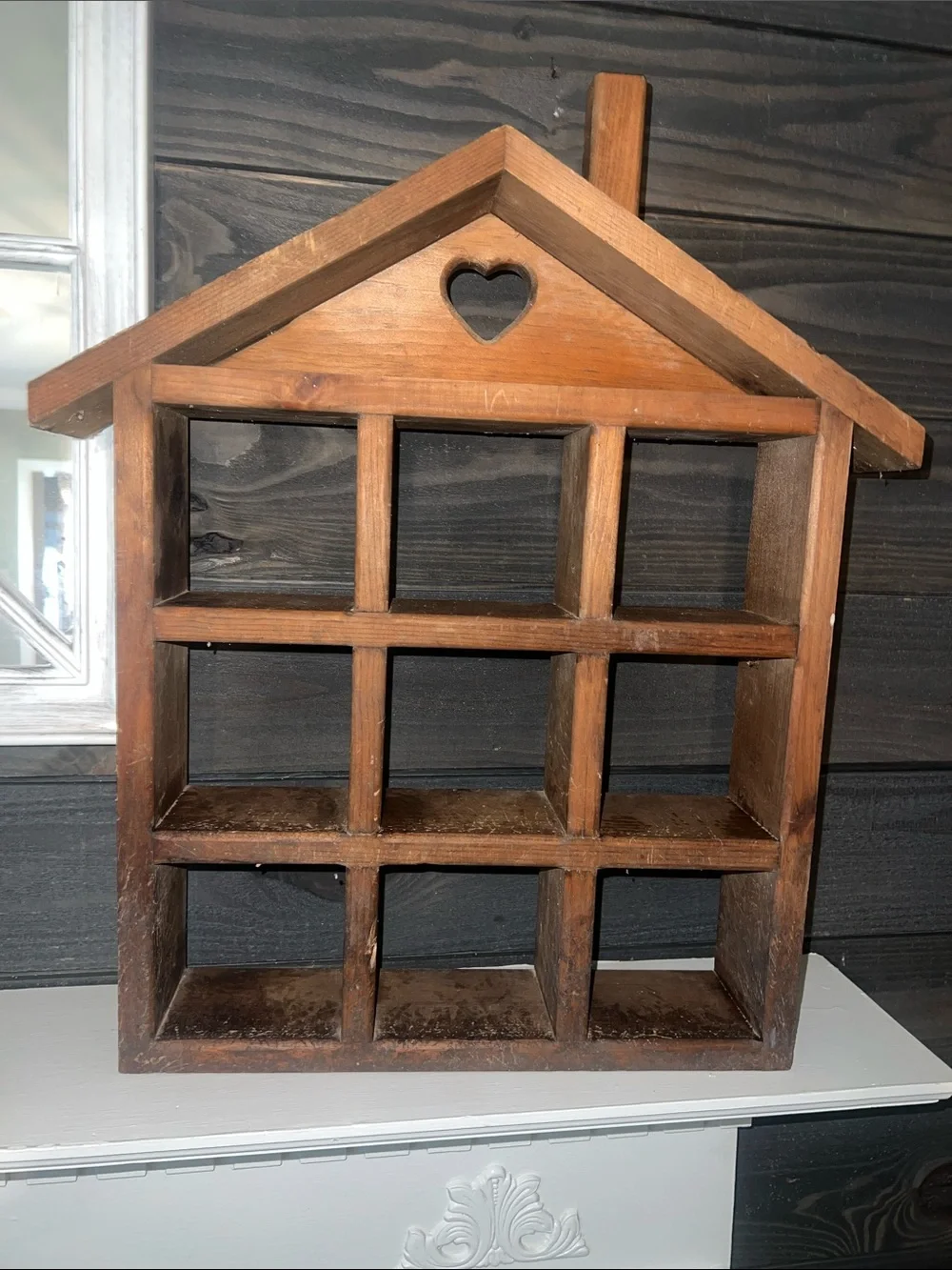 Large Vintage Rustic Brown Wooden House Shelf Wall Decor - Brown 1980’s country
